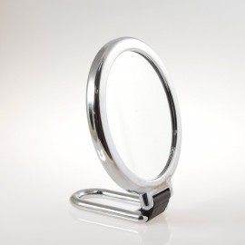 Specchio cromato bifacciale con ingrandimento, manico  pieghevole.Ingrandimento x3 Ø14cm.